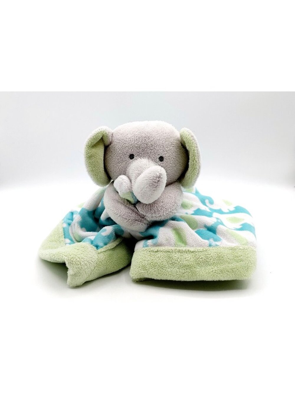 Carter's Elephant Lovey Green Blue Security Blanket 13"